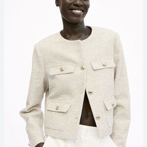 H&M Cream Textured Women's Blazer